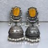 Silver Look Jhumka Earrings | Adorable Traditional Jhumki With Stone & Pearl Work