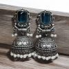 Silver Look Jhumka Earrings | Adorable Traditional Jhumki With Stone & Pearl Work