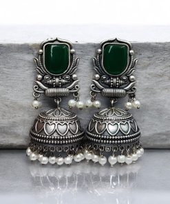 Silver Look Jhumka Earrings | Adorable Traditional Jhumki With Stone & Pearl Work