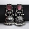 Silver Look Jhumka Earrings | Adorable Traditional Jhumki With Stone & Pearl Work