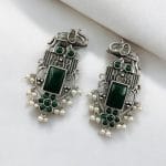 Bulk 200 Antique Silver Plated Elephant Design Earrings | Best Traditional Indian Stone Stud Jewelry - "Green"