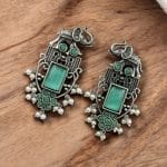Antique Silver Plated Elephant Design Earrings | Best Traditional Indian Stone Stud Jewelry - "Mint"