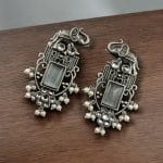 Bulk 214 Antique Silver Plated Elephant Design Earrings | Best Traditional Indian Stone Stud Jewelry - "Grey"
