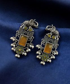 Antique Silver Plated Elephant Design Earrings | Best Traditional Indian Stone Stud Jewelry
