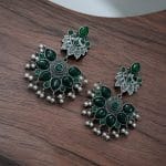 Oxidised Peacock Stud Stone Earrings | Best Dangler Silver Look a Like Jewelry - "Green"