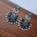 Oxidised Peacock Stud Stone Earrings | Best Dangler Silver Look a Like Jewelry - "Blue"