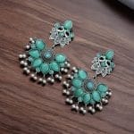 Oxidised Peacock Stud Stone Earrings | Best Dangler Silver Look a Like Jewelry - "Mint"