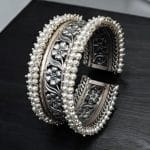 Handmade Silver Touch Cuff Bracelet | Best Pearl Beads Traditional Bangles / Kada