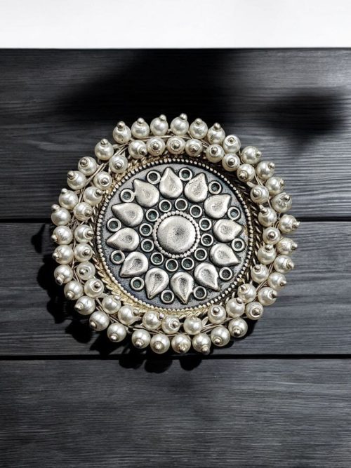Oxidised Handmade Rings | Best Antique Pearl Beads Silver Replica Adjustable Ring