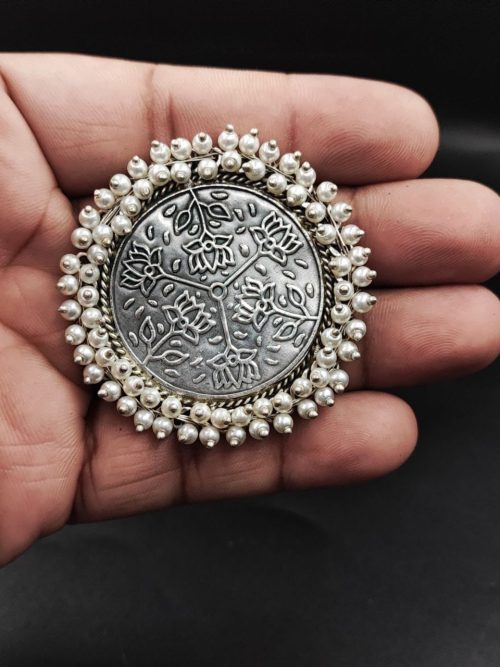 Antique Silver Polish Rings With Pearl Beads | Unique Handmade Adjustable Rings
