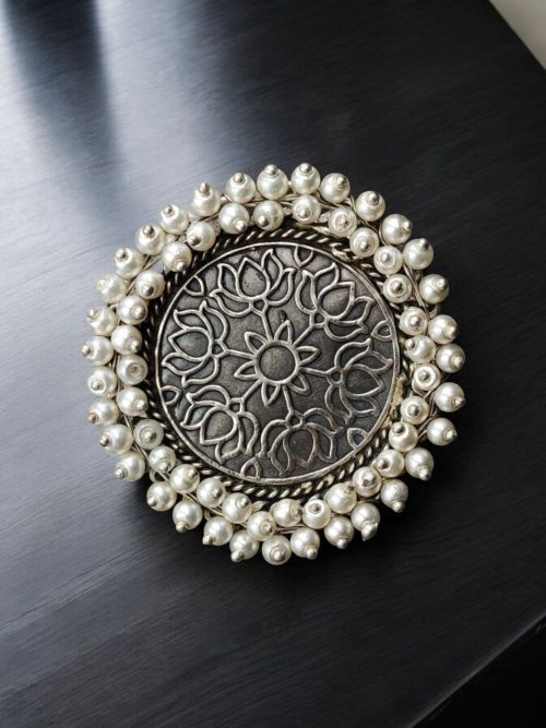 Traditional Silver Replica Ring | Premium Quality Oxidised Pearls Beads Adjustable Rings