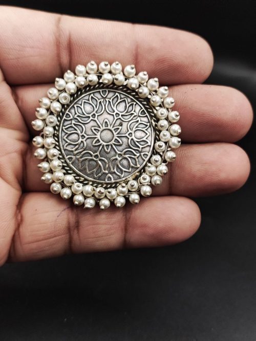 Traditional Silver Replica Ring | Premium Quality Oxidised Pearls Beads Adjustable Rings
