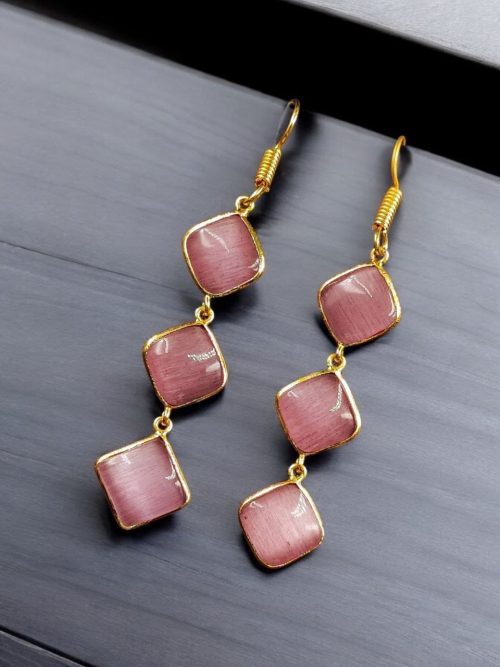 Gold-Plated Monalisa Stone Earrings | Premium Quality Best Stone Dangler Jewelry