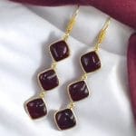 Gold-Plated Monalisa Stone Earrings | Premium Quality Best Stone Dangler Jewelry - "Red"