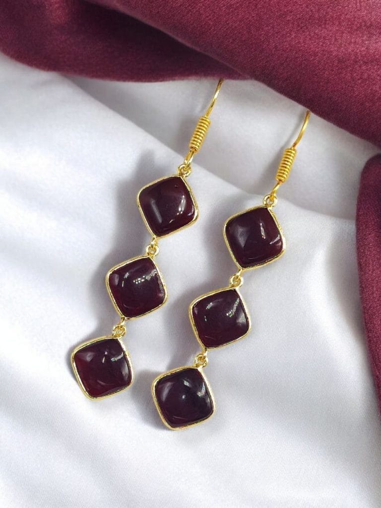 Bulk 584 Gold-Plated Monalisa Stone Earrings | Premium Quality Best Stone Dangler Jewelry - "Red"