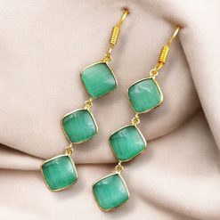 Gold-Plated Monalisa Stone Earrings | Premium Quality Best Stone Dangler Jewelry