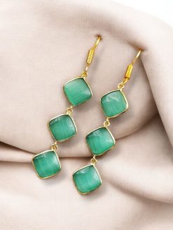 Gold-Plated Monalisa Stone Earrings | Premium Quality Best Stone Dangler Jewelry