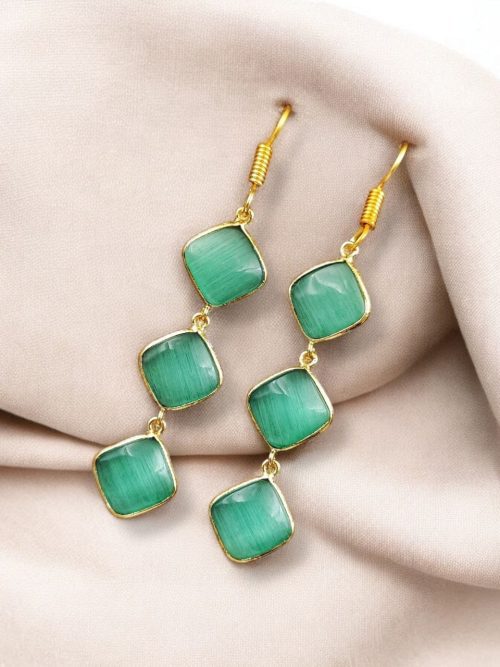 Gold-Plated Monalisa Stone Earrings | Premium Quality Best Stone Dangler Jewelry