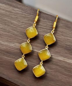 Gold-Plated Monalisa Stone Earrings | Premium Quality Best Stone Dangler Jewelry