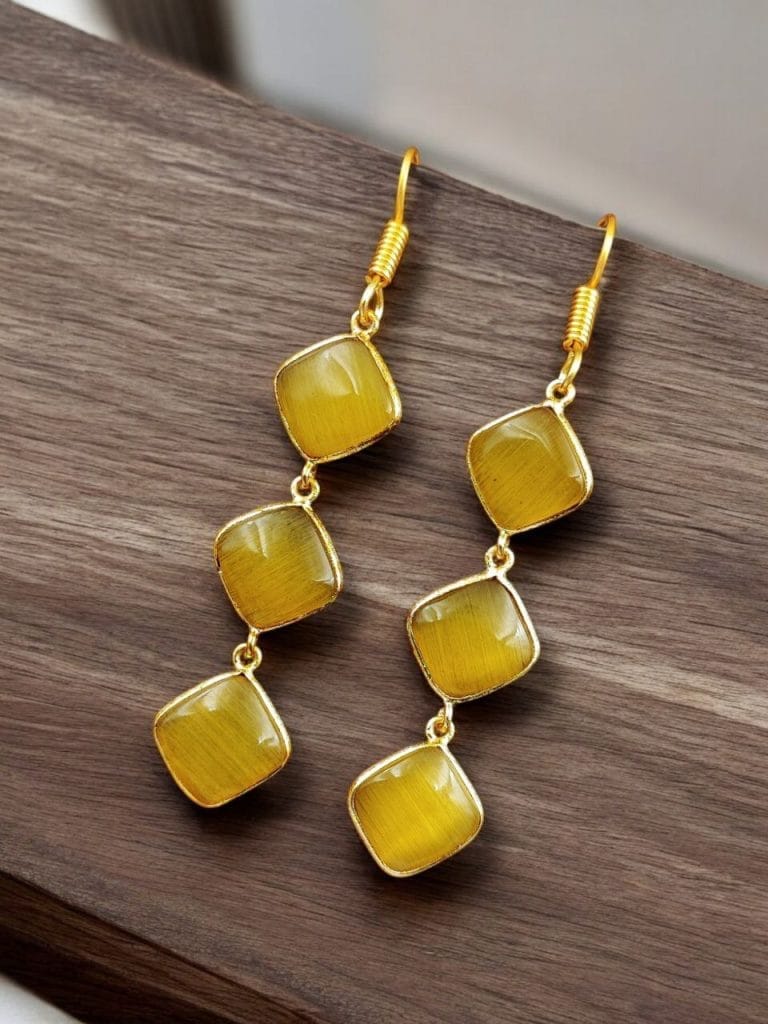 Bulk 582 Gold-Plated Monalisa Stone Earrings | Premium Quality Best Stone Dangler Jewelry - "Yellow"