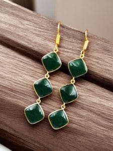 Gold-Plated Monalisa Stone Earrings | Premium Quality Best Stone Dangler Jewelry - Color: "Green"