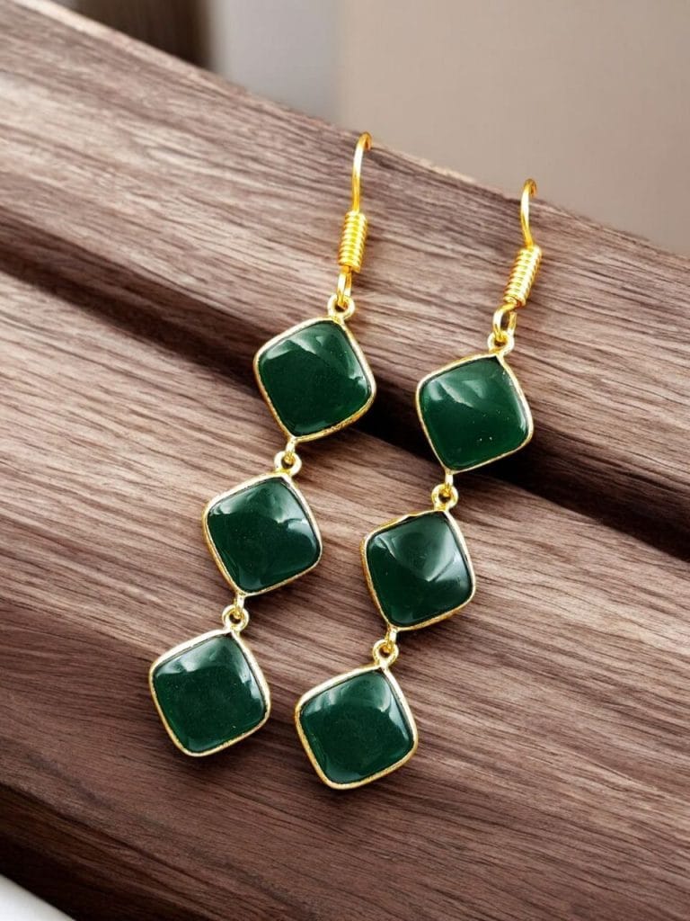Bulk 580 Gold-Plated Monalisa Stone Earrings | Premium Quality Best Stone Dangler Jewelry - "Green"