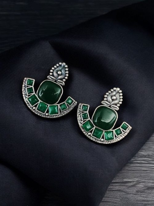 Silver Replica Stone Earrings | Antique Oxidized Stud Jewelry For Girls