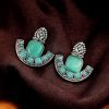Silver Replica Stone Earrings | Antique Oxidized Stud Jewelry For Girls