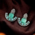 Silver Replica Stone Earrings | Antique Oxidized Stud Jewelry For Girls - "Mint"