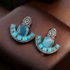 Silver Replica Stone Earrings | Antique Oxidized Stud Jewelry For Girls