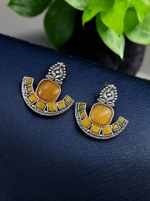 Silver Replica Stone Earrings | Antique Oxidized Stud Jewelry For Girls