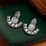 Silver Replica Stone Earrings | Antique Oxidized Stud Jewelry For Girls