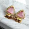 Contemporary AD Earrings | Gold-Plated Elephant Design Stud Stone Earrings