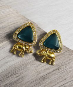 Contemporary AD Earrings | Gold-Plated Elephant Design Stud Stone Earrings