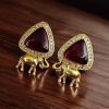 Contemporary AD Earrings | Gold-Plated Elephant Design Stud Stone Earrings