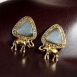 Contemporary AD Earrings | Best Gold-Plated Elephant Design Stud Stone Earrings - "Grey"