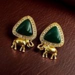 Contemporary AD Earrings | Best Gold-Plated Elephant Design Stud Stone Earrings