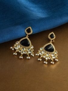 Indian Style Gold-Plated Earrings | Monalisa & AD Stone Contemporary Jewelry - Color: "Black"