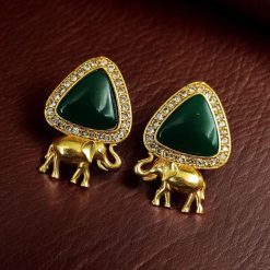 Contemporary AD Earrings | Gold-Plated Elephant Design Stud Stone Earrings