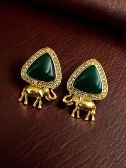 Contemporary AD Earrings | Gold-Plated Elephant Design Stud Stone Earrings