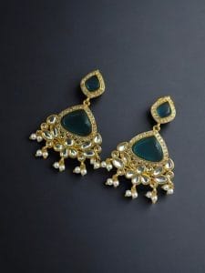 Indian Style Gold-Plated Earrings | Monalisa & AD Stone Contemporary Jewelry - Color: "Blue"