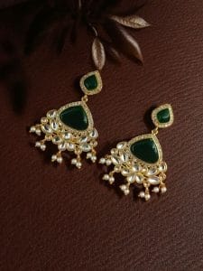 Indian Style Gold-Plated Earrings | Monalisa & AD Stone Contemporary Jewelry - Color: "Green"