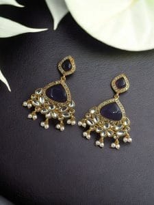 Indian Style Gold-Plated Earrings | Monalisa & AD Stone Contemporary Jewelry - Color: "Amethyst"
