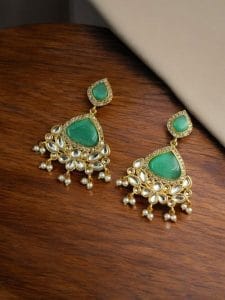 Indian Style Gold-Plated Earrings | Monalisa & AD Stone Contemporary Jewelry - Color: "Mint"
