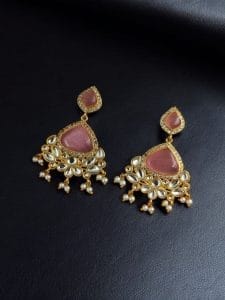Indian Style Gold-Plated Earrings | Monalisa & AD Stone Contemporary Jewelry - Color: "Babypink"