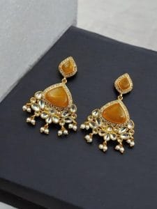 Indian Style Gold-Plated Earrings | Monalisa & AD Stone Contemporary Jewelry - Color: "Yellow"
