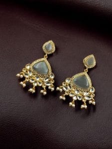 Indian Style Gold-Plated Earrings | Monalisa & AD Stone Contemporary Jewelry - Color: "Grey"