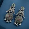 Silver Replica Bird Oxidized Earrings | Best Antique Stone Work Stud Jewelry