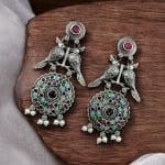 Silver Replica Bird Oxidized Earrings | Best Antique Stone Work Stud Jewelry - "Multi"