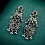 Silver Replica Bird Oxidized Earrings | Best Antique Stone Work Stud Jewelry